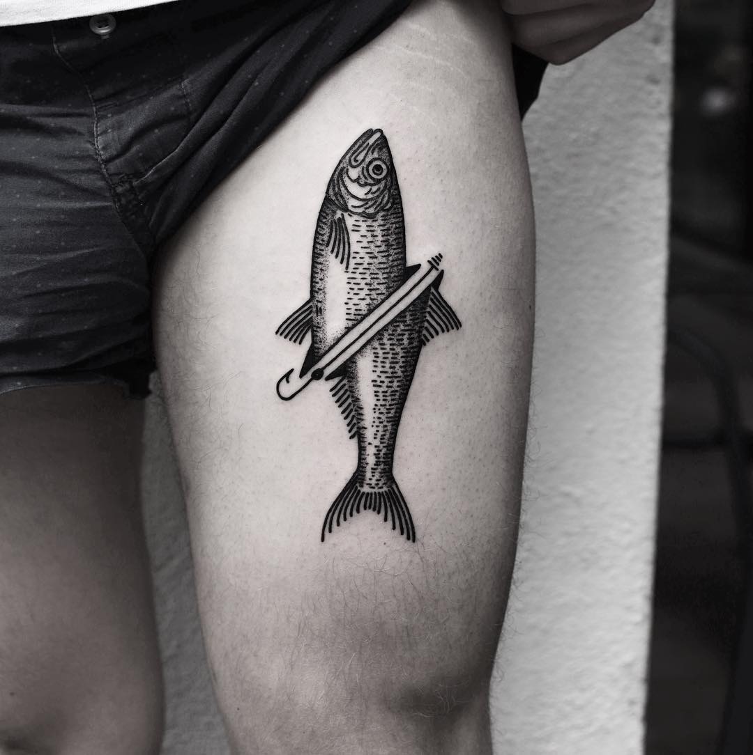 a little sardine tattoo for the lovely @domenicadinette. i'd love to do  more blue ink tattoos if anyone is interested. | Instagram