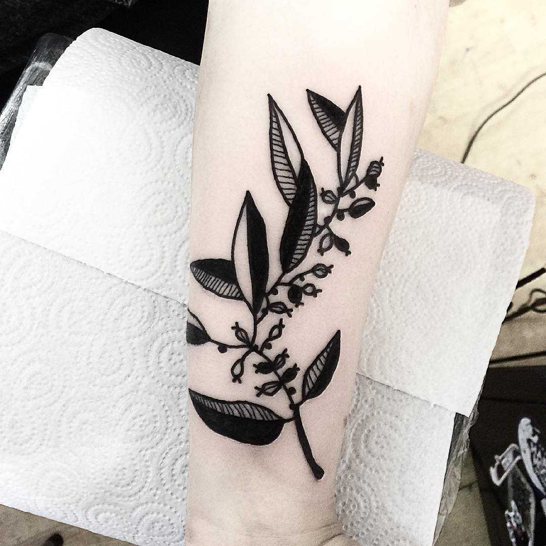 Black and white leaves tattoo by Deborah Pow