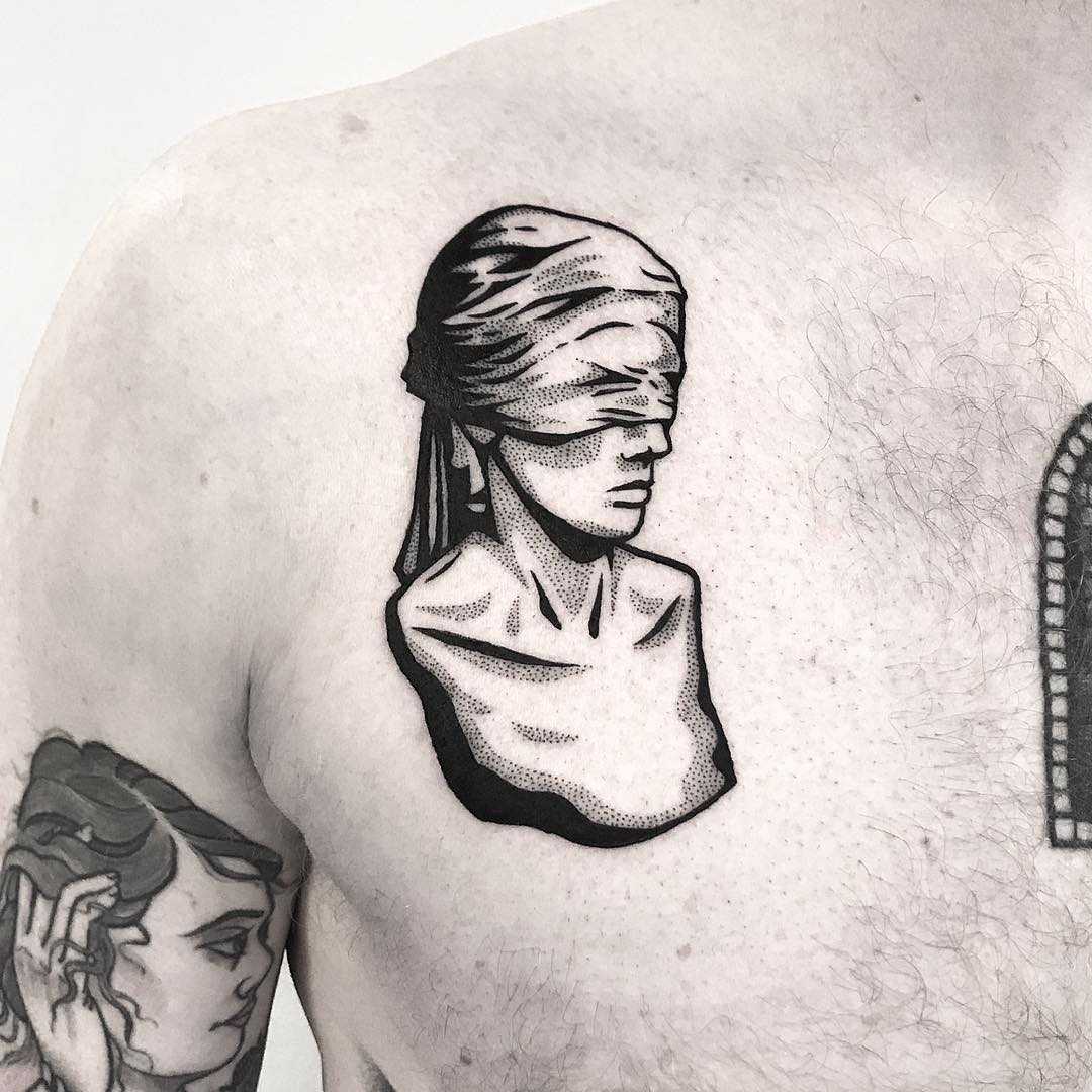 Blindfolded bust tattoo by Pulled Poltergeist