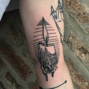 Burning candle tattoo by Tine DeFiore