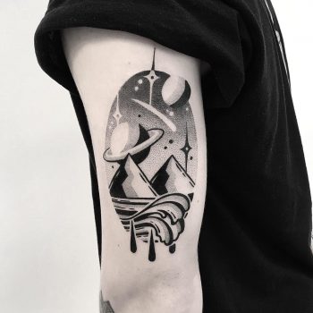 Cosmic landscape tattoo by Pulled Poltergeist