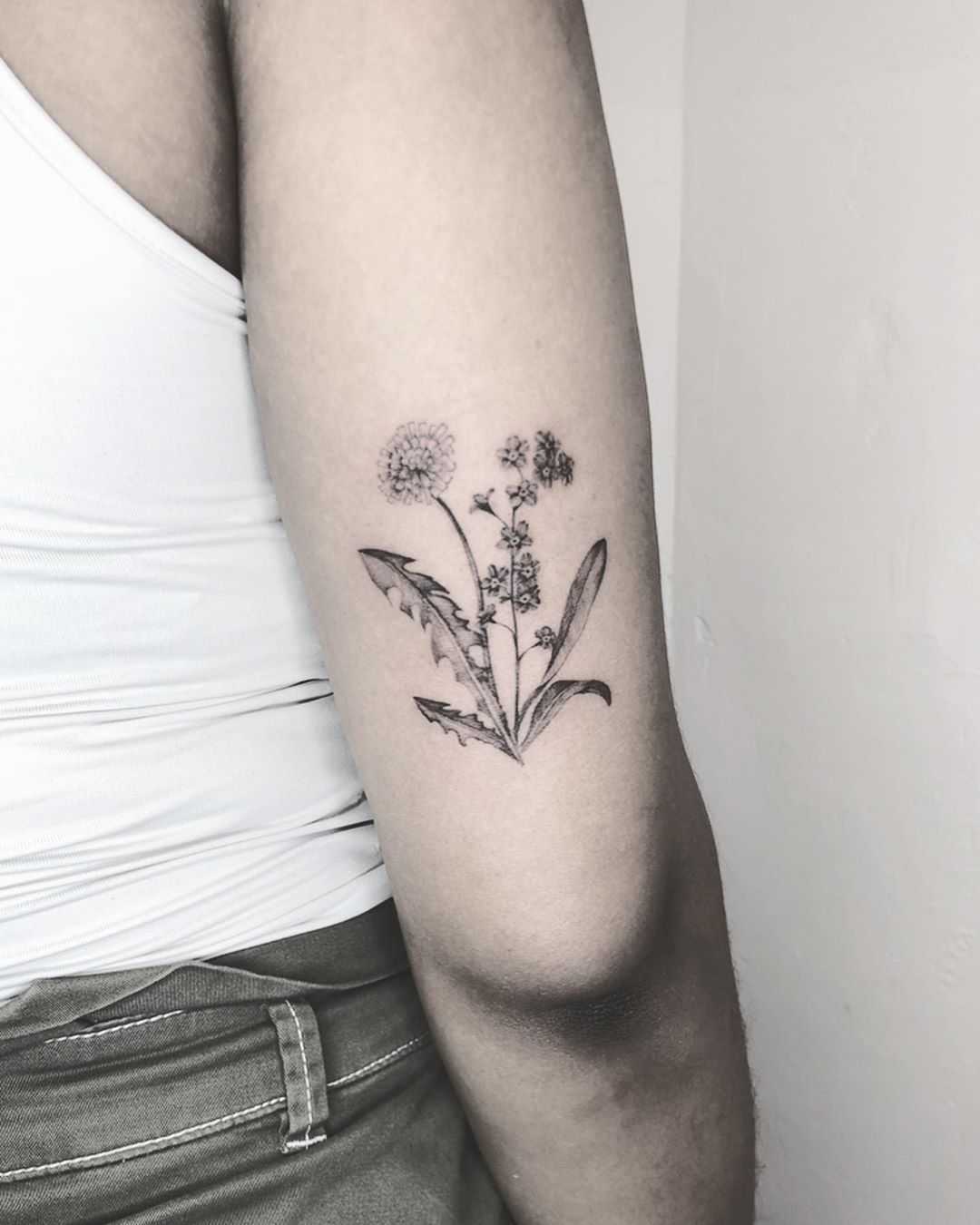 Dandelion and Forget Me Not tattoo by Annelie Fransson