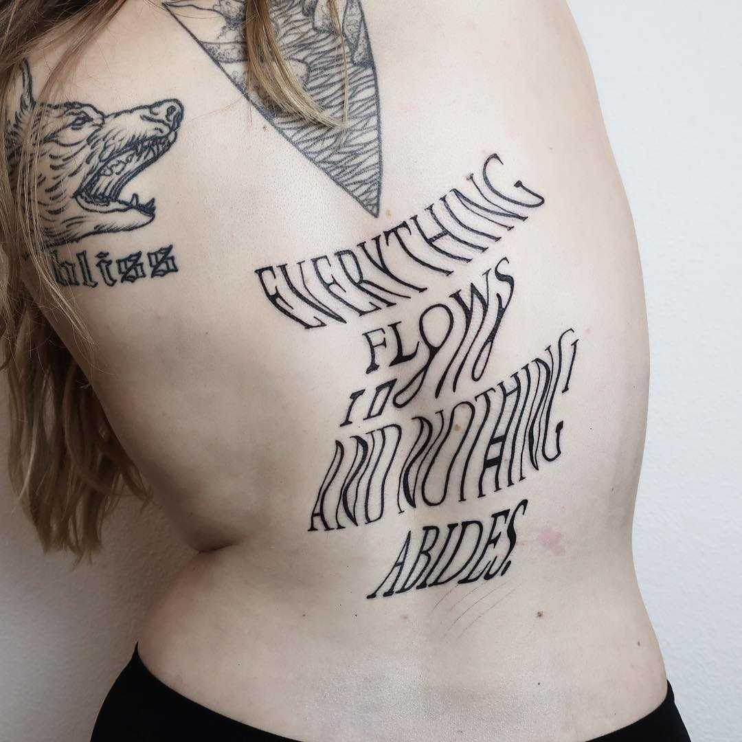 Distorted quote tattoo by Julim Rosa