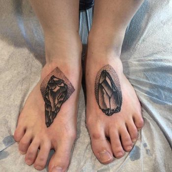 Gem stone tattoos on both feet by Tine DeFiore