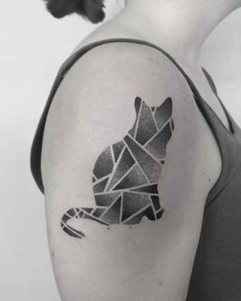 Geometric cat tattoo by Oliver Whiting