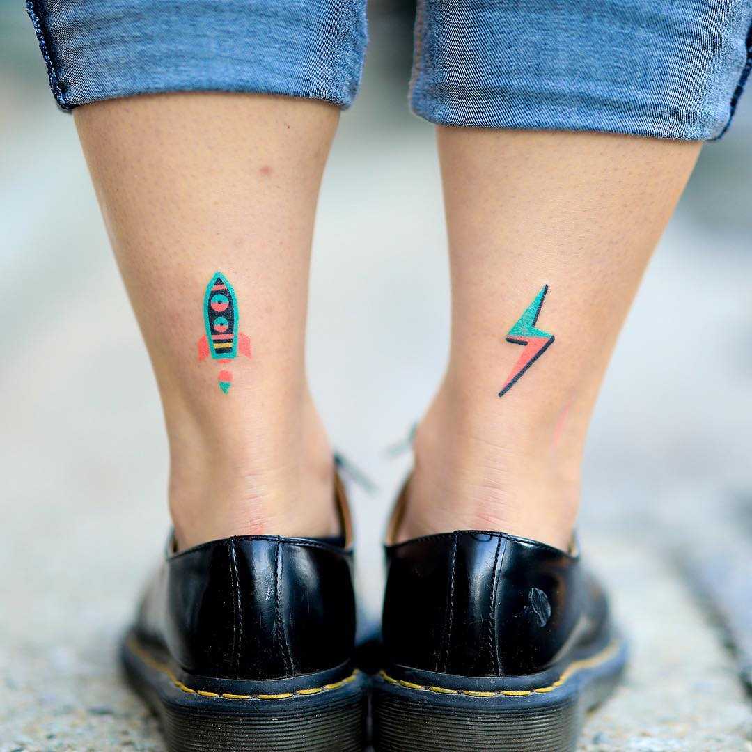 Hand-poked bolt and rocket by zzizziboy