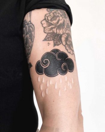 Hand-poked cloud with white teardrops by Ann Gilberg
