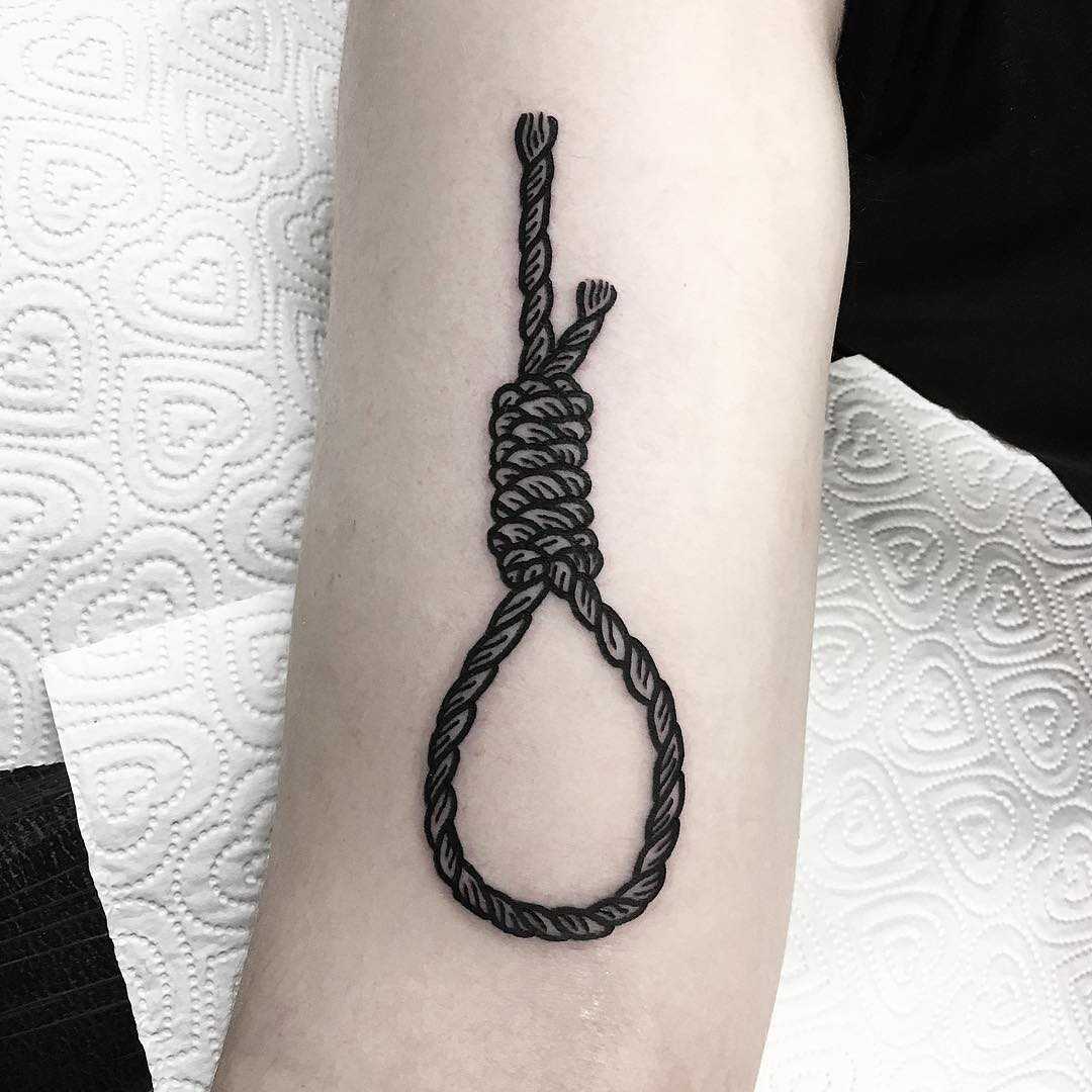 Hangman’s knot tattoo by Deborah Pow