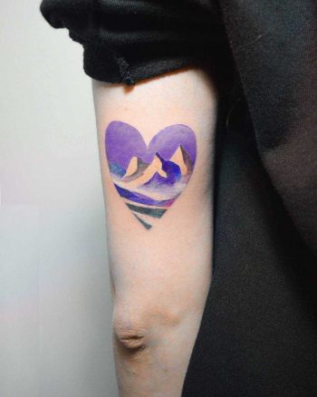 Heart-shaped mountain tattoo by Mavka Leesova