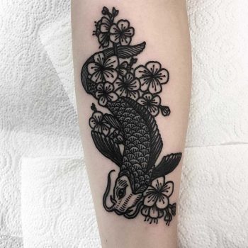 Koi carp and cherry blossoms tattoo by Deborah Pow