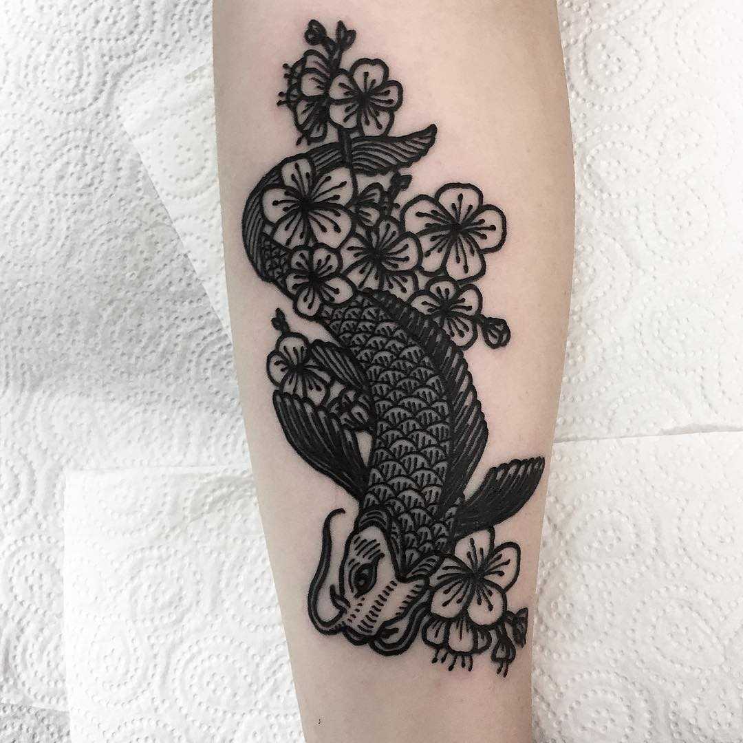 Koi carp and cherry blossoms tattoo by Deborah Pow