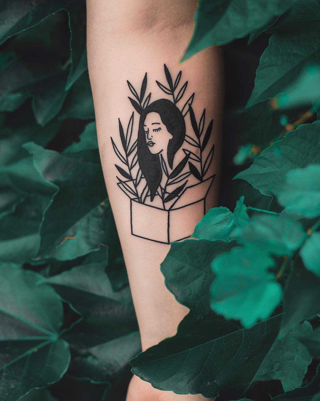 Lady in a box tattoo by Dżudi Bazgrole