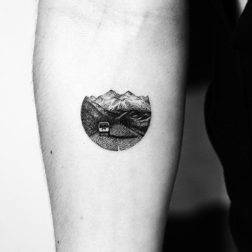 Mountains landscape tattoo by Amanda Piejak