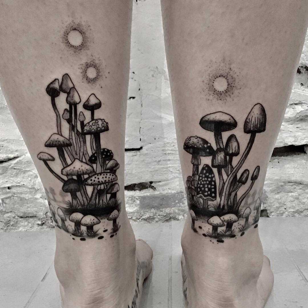 Mushroom cluster tattoos by Kevin Jenkins