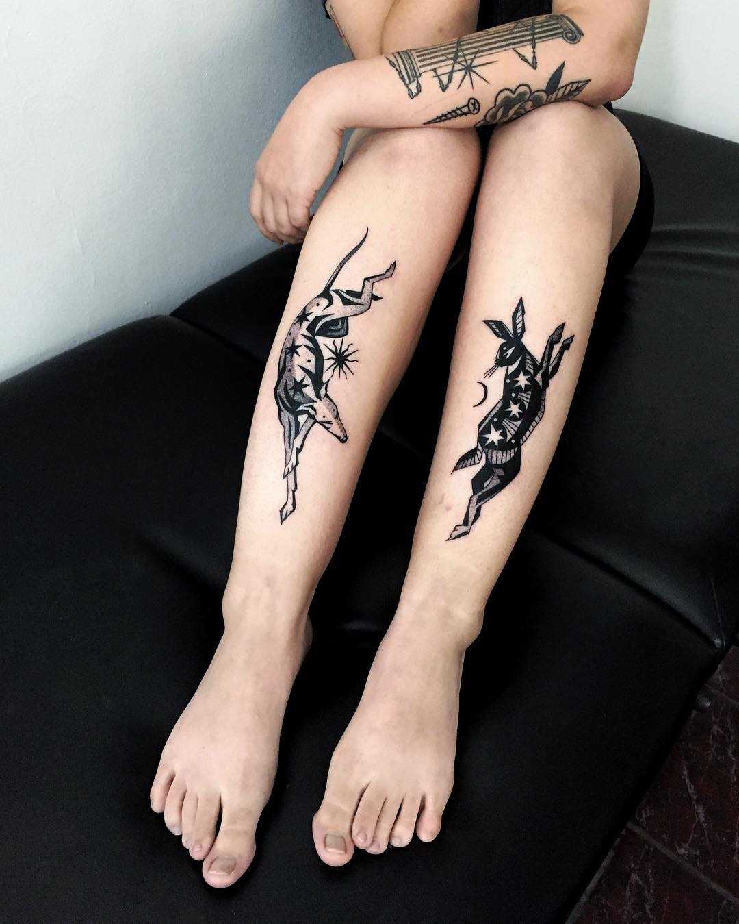 Rabbit and hound tattoos by Miedoalvacio