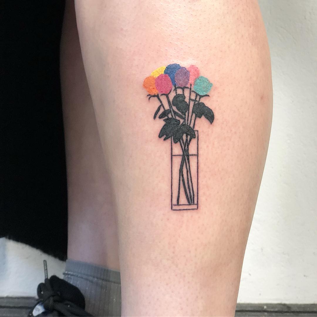 Rainbow flowers by Hand Job Tattoo