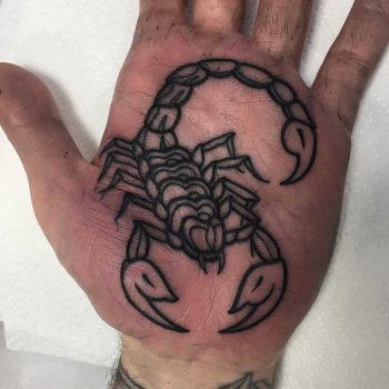 Scorpion tattoo on a palm by Luke.A.Ashley