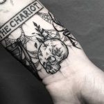 Skull tattoo on a wrist by Lozzy Bones