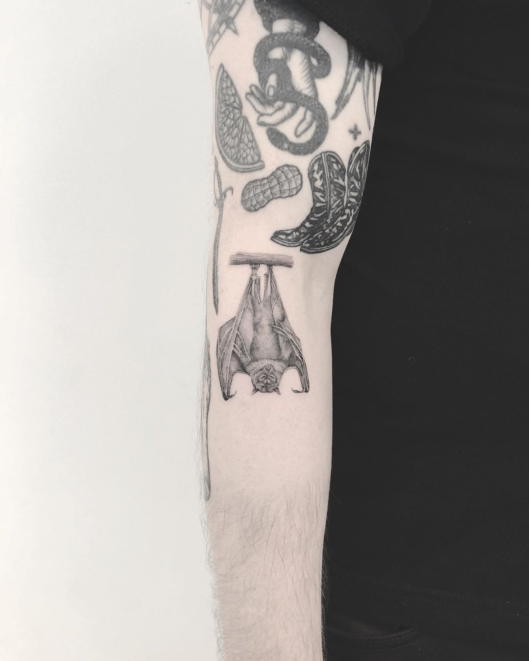 Sleepy bat tattoo by Annelie Fransson
