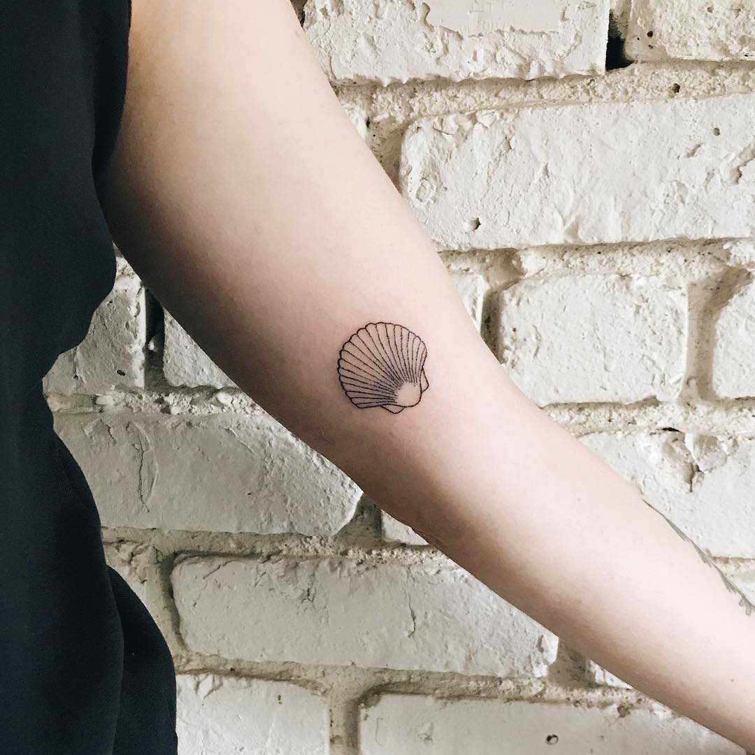Small shell tattoo by Kelli Kikcio