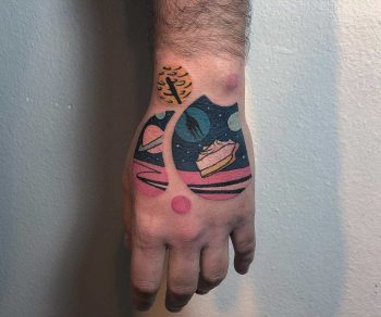 Space lemon pie tattoo by Eugene Dusty Past