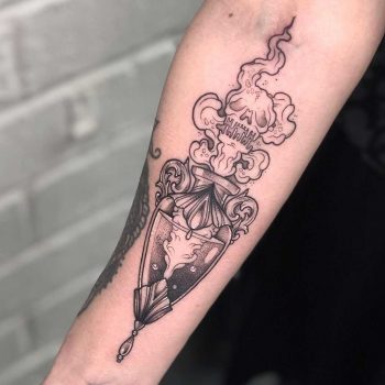 Spooky bottle tattoo by Lozzy Bones