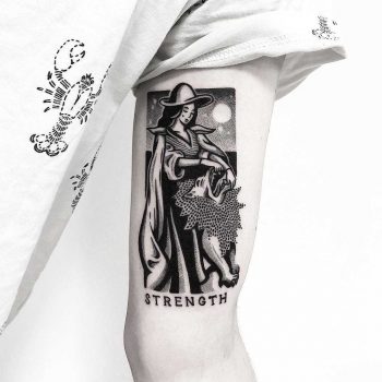 Strength Tarot card tattoo by Pulled Poltergeist