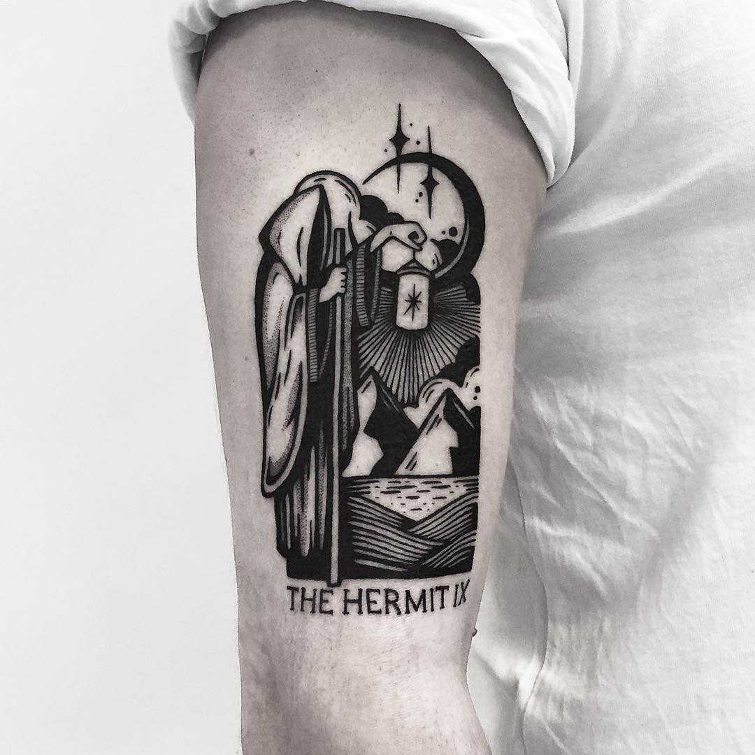 The Hermit tarot card tattoo by Pulled Poltergeist