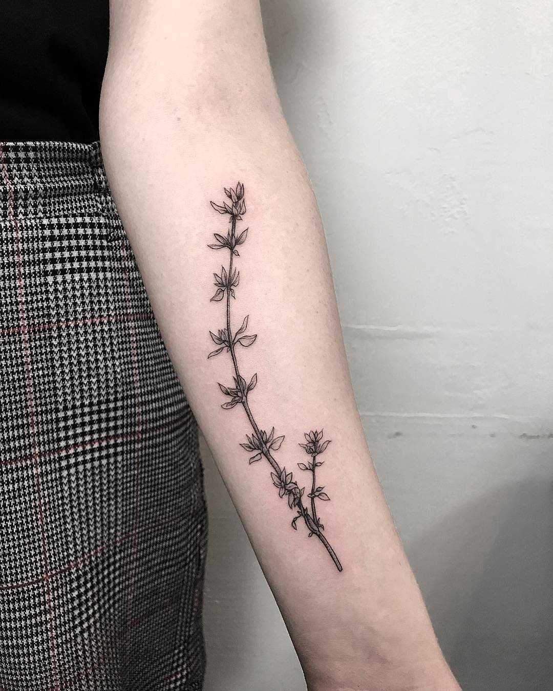 Thyme twig tattoo by tattooist Spence @zz tattoo