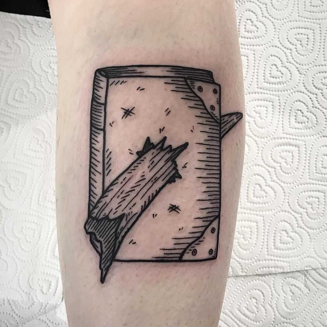 Tom Riddle’s diary tattoo by Deborah Pow