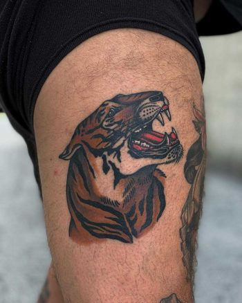 Traditional tiger tattoo by Javier Betancourt