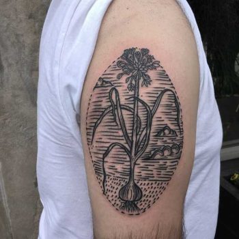 Unearthed garlic tattoo by Tine DeFiore