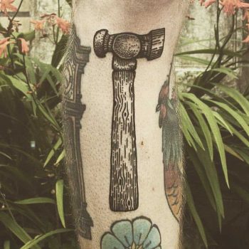 Woodcut hammer by tattooist Spence @zz tattoo