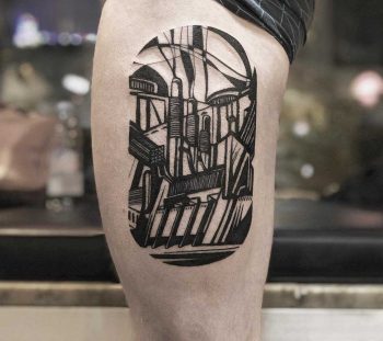 Abstract industrial landscape tattoo by Eugene Dusty Past