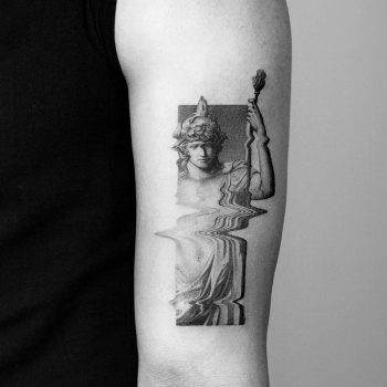 Antique glitch effect sculpture tattoo by Amanda Piejak