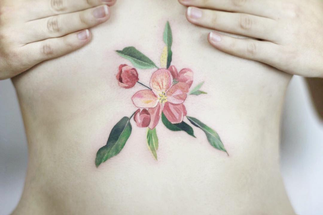 apple blossom tattoo wrist