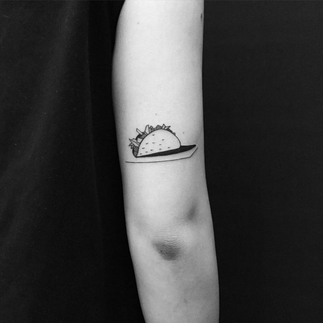 Black and white taco tattoo by Chinatown Stropky