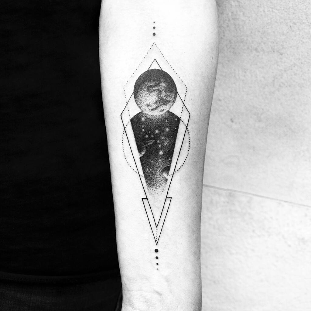 Cosmos and moon tattoo by Amanda Piejak