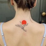 Crane and red sun tattoo by Sasha But.maybe