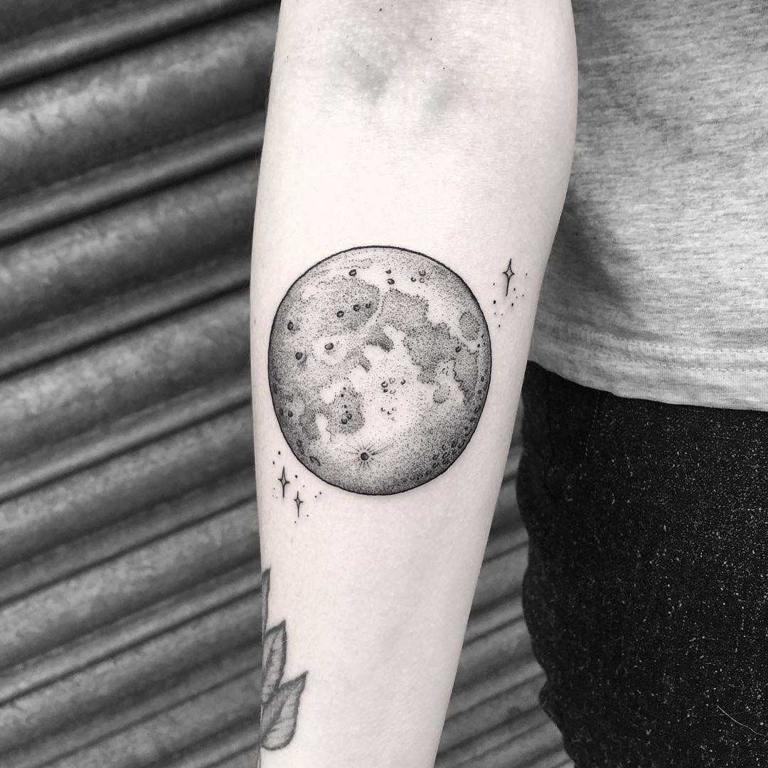 Dotty moon tattoo by Lozzy Bones