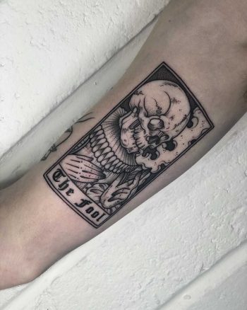 Fool Tarot card tattoo by Lozzy Bones