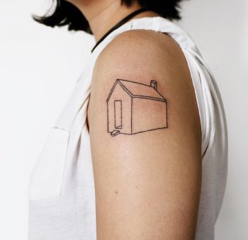 Hand-poked prototypical house tattoo️ by Kelli Kikcio