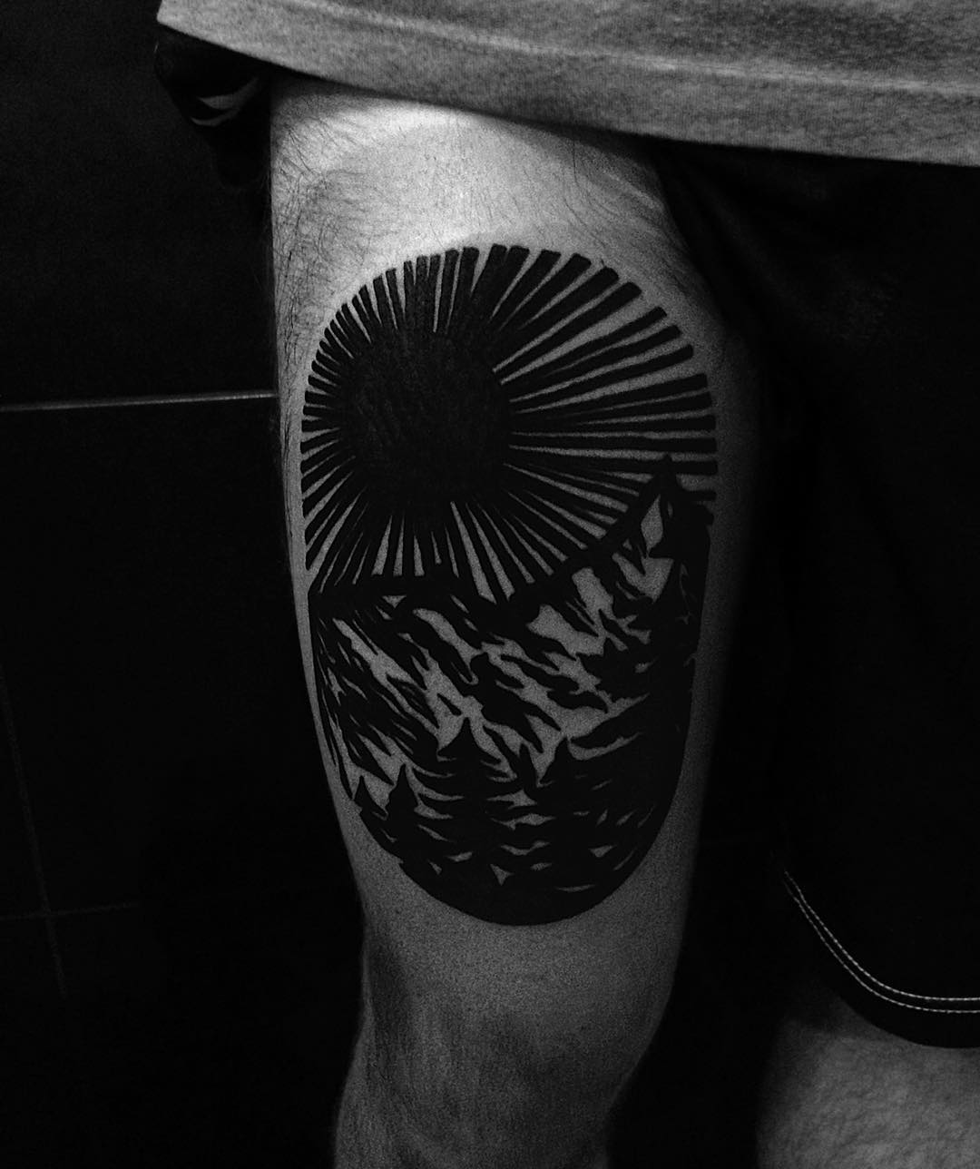 Linocut mountains tattoo by Eugene Dusty Past