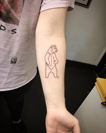 Single line bear tattoo by Kirk Budden