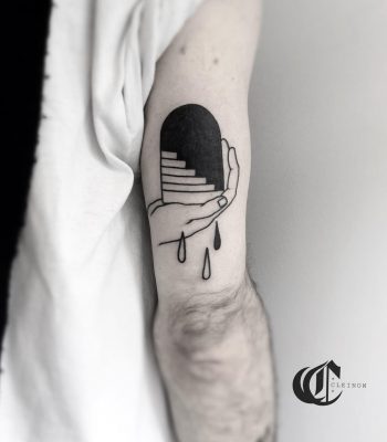 Stairway in a palm by Hand Job Tattoo