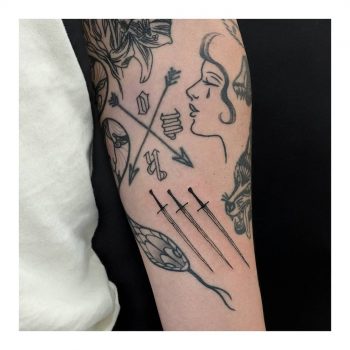 Three weathered swords tattoo by Sabrina Parolin