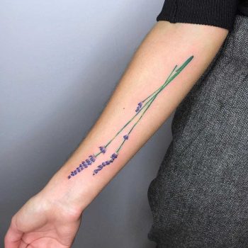 Tiny lavender by Valeria Yarmola on the right forearm