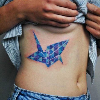 Watercolor paper crane tattoo by Valeria Yarmola