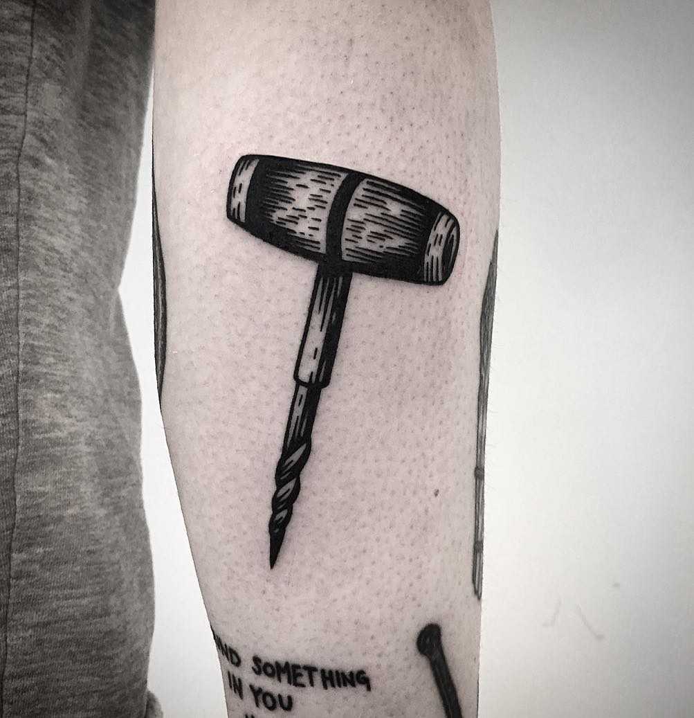Wine opener tattoo by Pulled Poltergeist