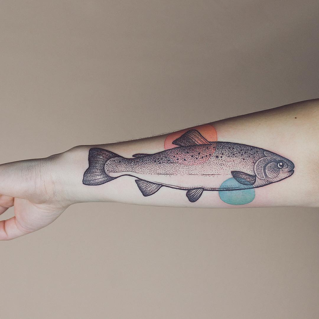 Awesome fish tattoo by Emily Kaul